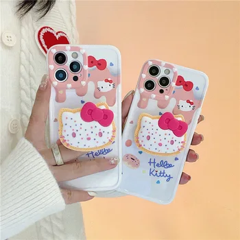 Hello Kitty Сладки Мультяшные Калъфи За мобилни Телефони iPhone 13 12 11 Pro Max Mini XR XS MAX 8x7 SE със Защита от падане за Момичета, Мек Силиконов калъф от TPU