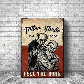 tattoo студио feel the burn плакат, татуировка принт, татуировка арт деко платно печат на плакат