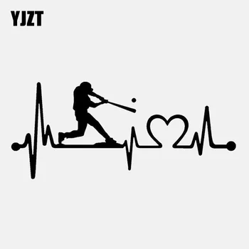 YJZT 14,3 см * 6,3 см Бейзболен Човек Вата Сърцебиене Vinyl Черно/Сребро Автомобили Стикер C22-1082