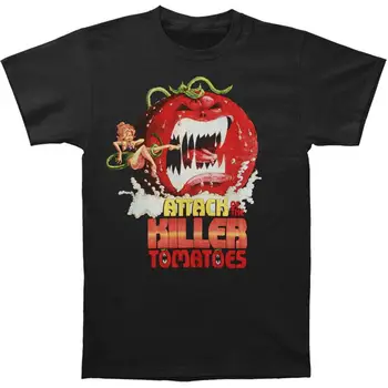 Черни стилни мъжки Модни тениски с кръгло деколте Attack Of The Killer Tomatoes с къс ръкав