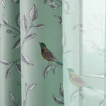 Селски Цвете Птица Плътни Чаши за Завеси за Хол Зелен Текстилен Завеса за Детска Спалня Cartoony Тюлевый Завеса