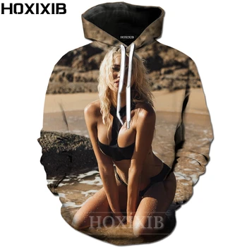 HOXIXIB 3D Принт Секси Модел Пясъчен Плаж, Бикини, Риза Мъжки Блузи Красотата на Почивка Бански Шоу Дамски Hoody Порно Хип-Хоп С Качулка