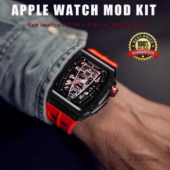 За Apple Watch Луксозен Комплект Модификация Калъф за Каишка 44 мм 45 мм RM Метална Каишка от Каучук Аксесоари за iWatch Band Series 7 6 SE 5 4