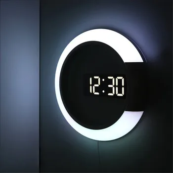 3D LED Дигитални Стенни Часовници Будилник Огледално Кухи Часовници Настолни Часовници 7 Цвята Температурата на нощна светлина, За да украсят Дома Хол