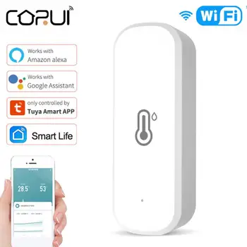 CORUI Sasha WiFi Умен температурен Сензор на Влажност Влагомер за помещения Приложение Smartlife Работи с Alexa и Google Home