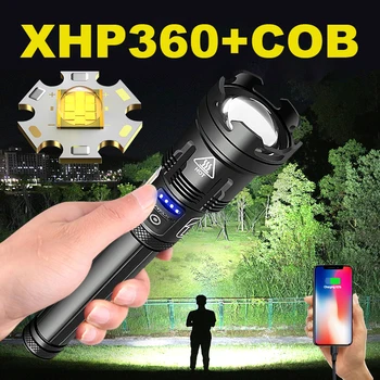 Мощен XHP360 COB Фенерче 18650 Висока мощност LED Тактически Фенер-светкавица XHP120 Led Лампа Акумулаторна Лампа-светкавица