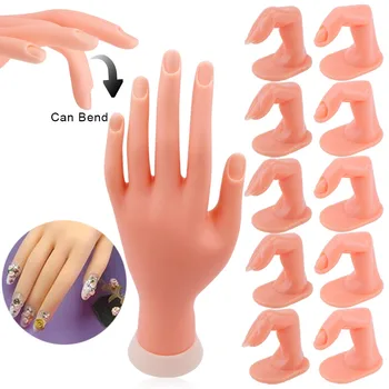 На Практика Дизайн на Ноктите е Мека Пластмаса Модел на Ръцете + 5/10 бр. Фалшив Дизайн Нокти, Акрил UV-Гел на Пръста на Ръцете Регулируема Ноктите Инструмент За обучение