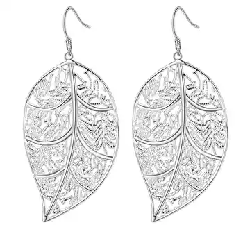 Акциите на Нови E128 модни бижута сребърен цвят елегантен чар класически дамски обеци във формата на листа