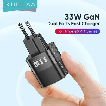KUULAA 33 W GaN USB Зарядно За iPhone Samsung Xiaomi Мобилен Телефон Бързо Зареждане на Двоен USB + Type-C QC PD 3,0 Бързо Зарядно Устройство