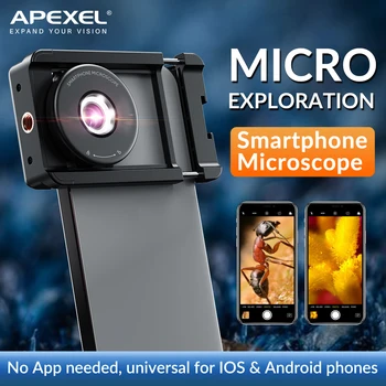 Макро обектив Микроскоп на APEXEL HD 100X с филтър CPL, 6 led Заполняющих Лампи, Универсална Скоба за телефон За всички смартфони iPhone и Android