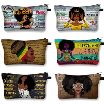 Бог казва, че сте приятели, козметични чанти, мультяшная афро Дамски косметичка, женски организаторите за Съхранение, чанти, модни косметичка за момичета