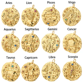 12 Съзвездия на Зодиака Висулки за Бижута Златист Цвят Монета Камео Сам на Шийката на Гривна, Обеци и Аксесоари