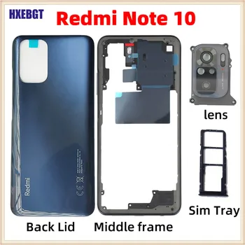 Оригиналът е За Xiaomi Redmi Note 10 Задната част на кутията + Средната рамка + Бутон за регулиране на силата на звука + Стъкло на обектива на Камерата + Тава за SIM-карти резервни Части за телефони