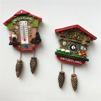 Швейцария Автентични Часовници С Кукувица Къща 3D Смола Магнити За Хладилник Туристически Сувенири Хладилник Магнитни Стикери Начало Декор