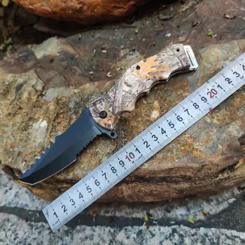 Сгъваем джобен нож с алуминиева дръжка с Розови разноцветни покритие, острие от неръждаема стомана с черно, Защитени Походный Ловен EDC