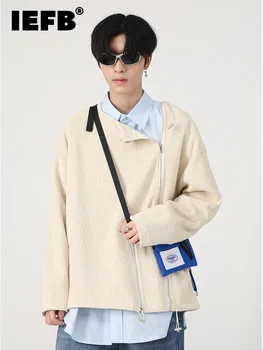 IEFB Мъжки Пуловер Нова Есен 2023 Корейската Мода Нередовен Дизайн с Цип 2023 Ежедневието на Обикновен Мъжки Блузи с Дълъг Ръкав 9A5506