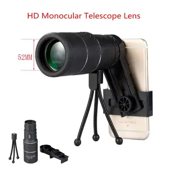 16X52 Мощен HD Монокуляр за Нощно Виждане с ниска осветление, Спортна камерата Телескоп с Гъвкав Статив За фотоапарат