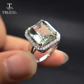 TBJ, Класически пръстен с естествен зелен аметистом, 9 *11 мм, пръстени със скъпоценни камъни от 925 сребро, бижута за жени с предавателна