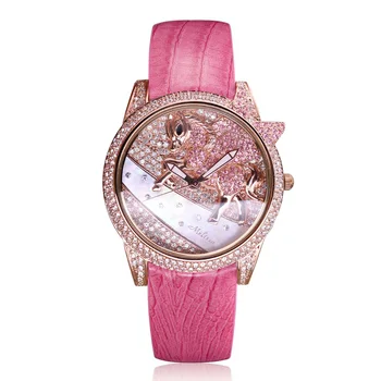 Луксозни дамски часовник с Единорогом и Маточина, модерен часовник с Кристали, Часовници-Гривни от Естествена Кожа, Подарък Кутия за Момичета за Рожден Ден