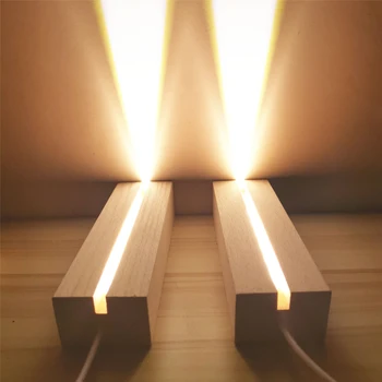 Led Дървена Основна Правоъгълна Кристален Дървена Осветени Базова Поставка 3D Акрилни Светлинна Дисплейная Плоча База Топла Светлина USB Дървена База