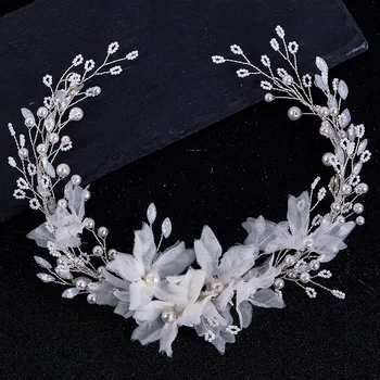 Булката ръчно изработени кристални превръзка на главата цвете перлена сватба парчета украса