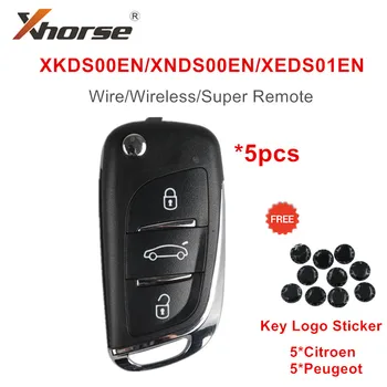 5 бр. Xhorse XKDS00EN XNDS00EN XEDS01EN VVDI Жични/Безжични/Супер Дистанционно Ключ DS Модел с 10 бр. безплатен Стикер с Логото на ключ
