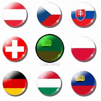 Светлинен Магнит За Хладилник 30 мм Стъкло Полша Чешка република Словакия Унгария, Германия, Австрия, Швейцария, Лихтенщайн Национален флаг