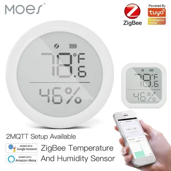 Moes Sasha Smart ZigBee Интелигентен Сензор за Температура И Влажност на Сигурността, работещи На Батерии С приложение на Hristo Smart Life Алекса Термометър