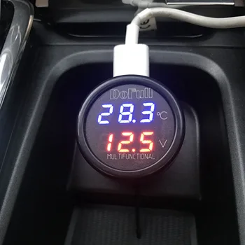 USB Зарядно Устройство за Цифров Автомобилен Акумулатор Напрежение, Волтметър Измерване на Температурата на Монитора, за 12 и 24 В Батерията