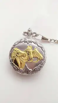 Златни сребърни кон антикварни кварцов мъжки и женски каубойски верижни джобни часовници подарък