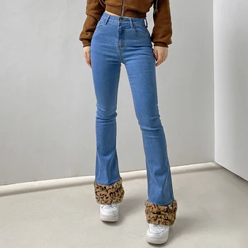 Мозайка леопард обувки нарязани дънки за жени Реколта Y2K естетична ниско от 90-те години на градинска облекло дънкови панталони талия тънък разкроена панталони