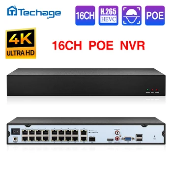 Techage H. 265 16CH 4K 5MP 3MP 2MP 1080P, POE NVR Разпознаване на лица видео Рекордер за Отдалечен Достъп до Системата за Видеонаблюдение на P2P
