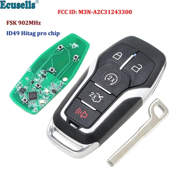 4 + 1/5 от Бутона Smart Remote Key FSK 902 Mhz с чип HITAG PRO/49 За Ford Fusion Explorer edge Mustang 2013-2017 M3N-A2C31243300