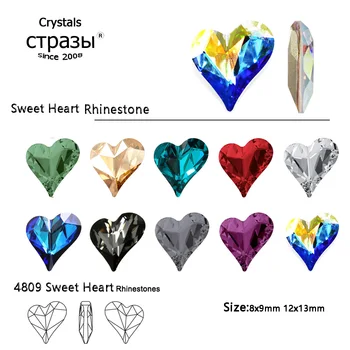 CTPA3bI 8x9 мм 12x13 мм 4809 - Sweet Heart Crystal Glass Pointback Дизайн на Ноктите, Планински Кристал, 3D САМ Кристали За Дрехи Сватбена рокля