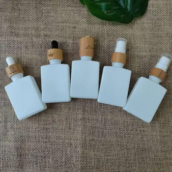 1 унция на амбър квадратна стъклена бутилка-краен Дългогодишна бамбук делото Козметично етерично масло Контейнер за ароматерапия опаковка масло за лице