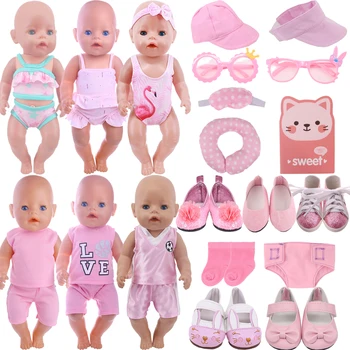 Стоп-моушън дрехи, Розов бански костюми, Спортно облекло, Обувки от изкуствена кожа за 18-инчовата момичета от Америка и 43 см, Аксесоари за кукли Reborn Baby, Подаръци поколение