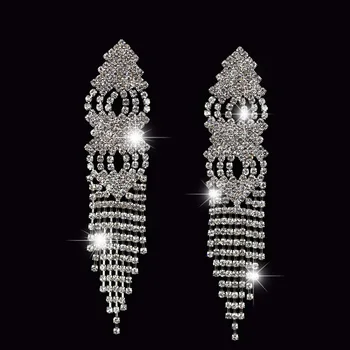 Модни Нови обици с дълги пискюли от планински кристал сребро покритие за жени, сватбени декорации #E041