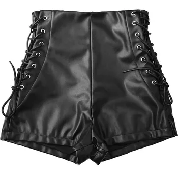 Черни Бандажные къси Панталони От Изкуствена Кожа, Дамски Ластични Панталони Секси Шорти с Висока Талия и задните части