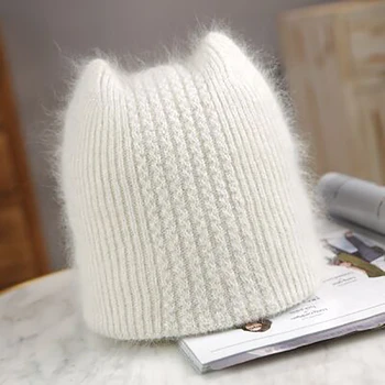 Топлата вълнена шапка от домакинството е заек вълна със собствени кошачьими уши, вязаная шапка, дамски есенно-зимна защита уши, топла вязаная капачка