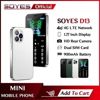 Оригинален SOYES D13 4G LTE Мини Мобилен Телефон 900 mah Type-C Вход за Камера за SOS Dual SIM 1,77 инчов Дисплей Малък Мобилен телефон Celular