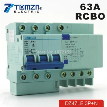 Автоматичен прекъсвач остатъчен ток DZ47LE 3P + N 63A 400 v ~ 50 Hz/ 60 Hz със защита от претоварване работен ток и изтичане на RCBO