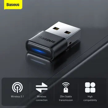 Baseus USB Bluetooth Адаптер, Bluetooth 5.1 Безжичен БТ Приемник Предавател Adaptador за PC Говорителя на Мишката Музикален Аудио Адаптер