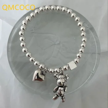 QMCOCO Сребърен Цвят Пънк Гривни За Жени Низ от Мъниста Интимни Аксесоари Тенденция Реколта Лесен Сладък Мечка Висулка Вечерни Fine Jewelry