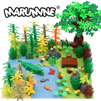 Marumine MOC Джунглата на Океана, Определени с Централна Плочка 3811 Градина Парк Тропическа Гора Гора Тухли Растения Дърво Дизайнер Блокове Комплект Модел