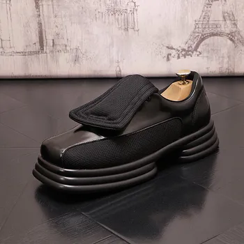 Мъжки черни модела обувки в британския Стил; Модни Дишащи Меш обувки без Стягане; Младежки Стилни Тенденция Обувки За Почивка И Партита; Zapatos; Улично Шоу; ERRFC