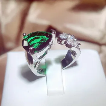 НОВА Мода Emerald Овалния Неправилна Форма през Цялата Пълен Диамант Отваряне Регулируема Пара Пръстен За Жени Годеж Сватбен Подарък Бижута