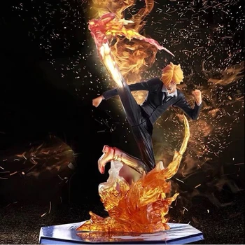 16 см Аниме Една Подробност Санджи Скулптура Черна Крак Пожарна Бойна Версия на PVC са подбрани Фигурка Модел Детски Играчки