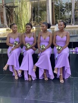 Елегантна Африкански Рокля на Шаферка Лавандула Цвят Русалка На Тънки спагети презрамки Сватбени Рокли За Гости Вечерни Рокли на Шаферките vestidos de gala