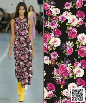 145x50 см Европейската и американската марка rose flower group Shunyu шифоновое женствена рокля от плат с принтом от висшата мода