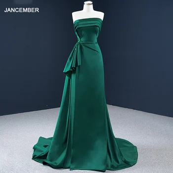 J67203 Просто Елегантна Вечерна рокля без презрамки и ръкави 2020 г. Трапецовидна форма в пода дантела отзад